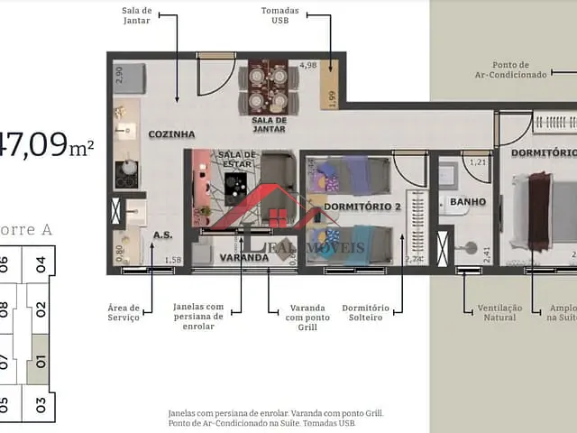 Apartamento com 47m² 2 quartos e 1 banheiro, à venda, no bairro Vila Guiomar em Santo André