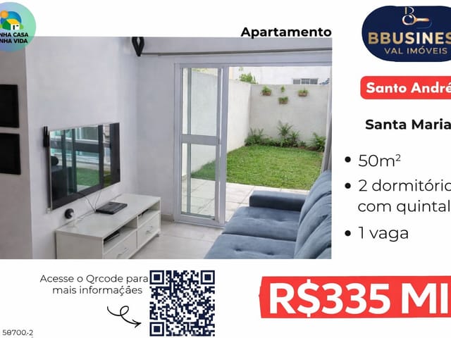 Apartamento com 55m² 2 quartos e 1 banheiro, à venda, no bairro Santa Maria em Santo André