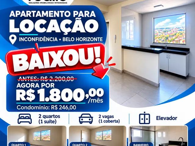 Apartamento 2 quartos e 2 banheiros, para alugar, no bairro Inconfidência em Belo Horizonte