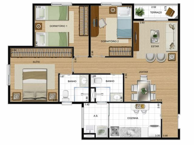 Foto do Apartamento - Apartamento para venda, 67m com 3 dormitórios e 2 vagas - Jardim Tupanci, Barueri, SP | Time Negócios Imobiliários