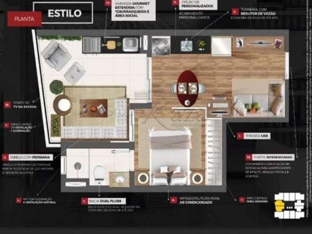 Foto do Apartamento - Apartamento à venda 1 Quarto, 1 Vaga, 37M², Jardim Aquarius, São José dos Campos - SP | Edifício Moriah | RUSSI IMÓVEIS