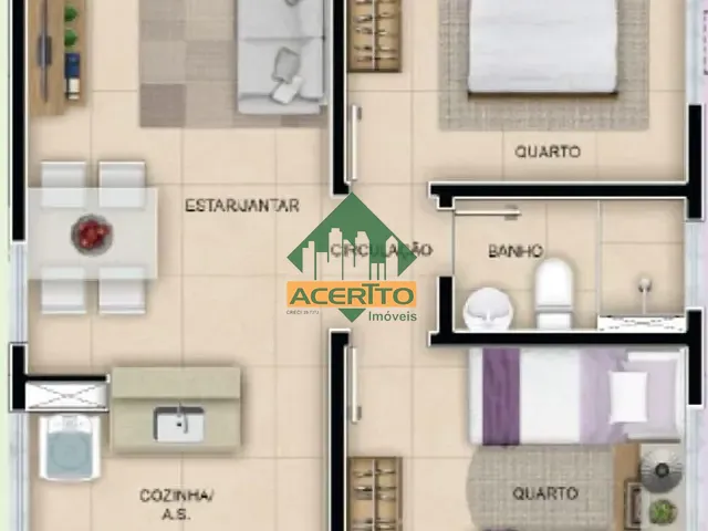 Apartamento com 51m² 2 quartos e 1 banheiro, à venda, no bairro Conjunto Habitacional Doutor Antônio Villela Silva em Araçatuba