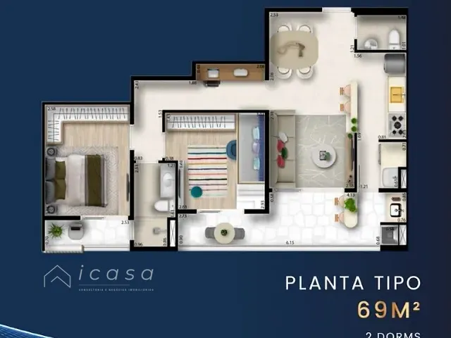 Apartamento com 69m² 2 quartos e 1 banheiro, à venda, no bairro Esplanada Independência em Taubaté