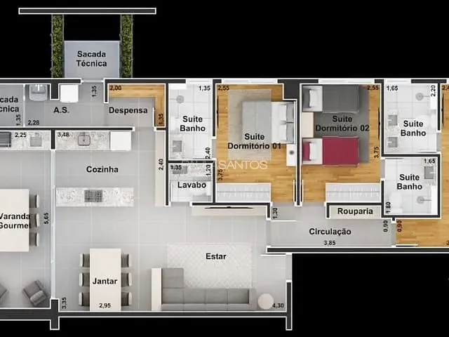 Apartamento com 125m² 3 quartos e 4 banheiros, à venda, no bairro Além Ponte em Sorocaba