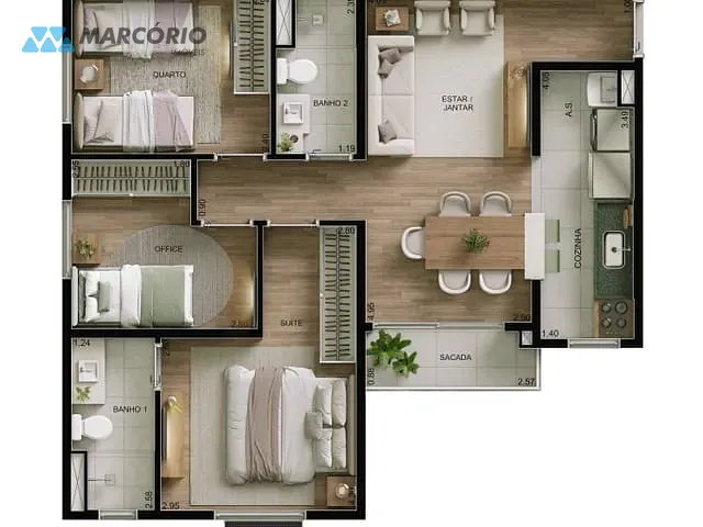 Apartamento com 61m² 3 quartos e 2 banheiros, à venda, no bairro Goiânia 2 em Goiânia