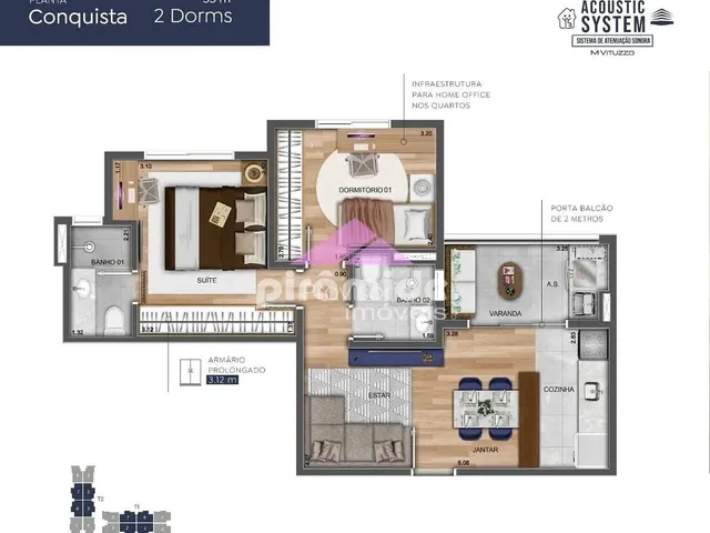 Apartamento com 56m² 2 quartos e 2 banheiros, à venda, no bairro Vila Industrial em São José Dos Campos