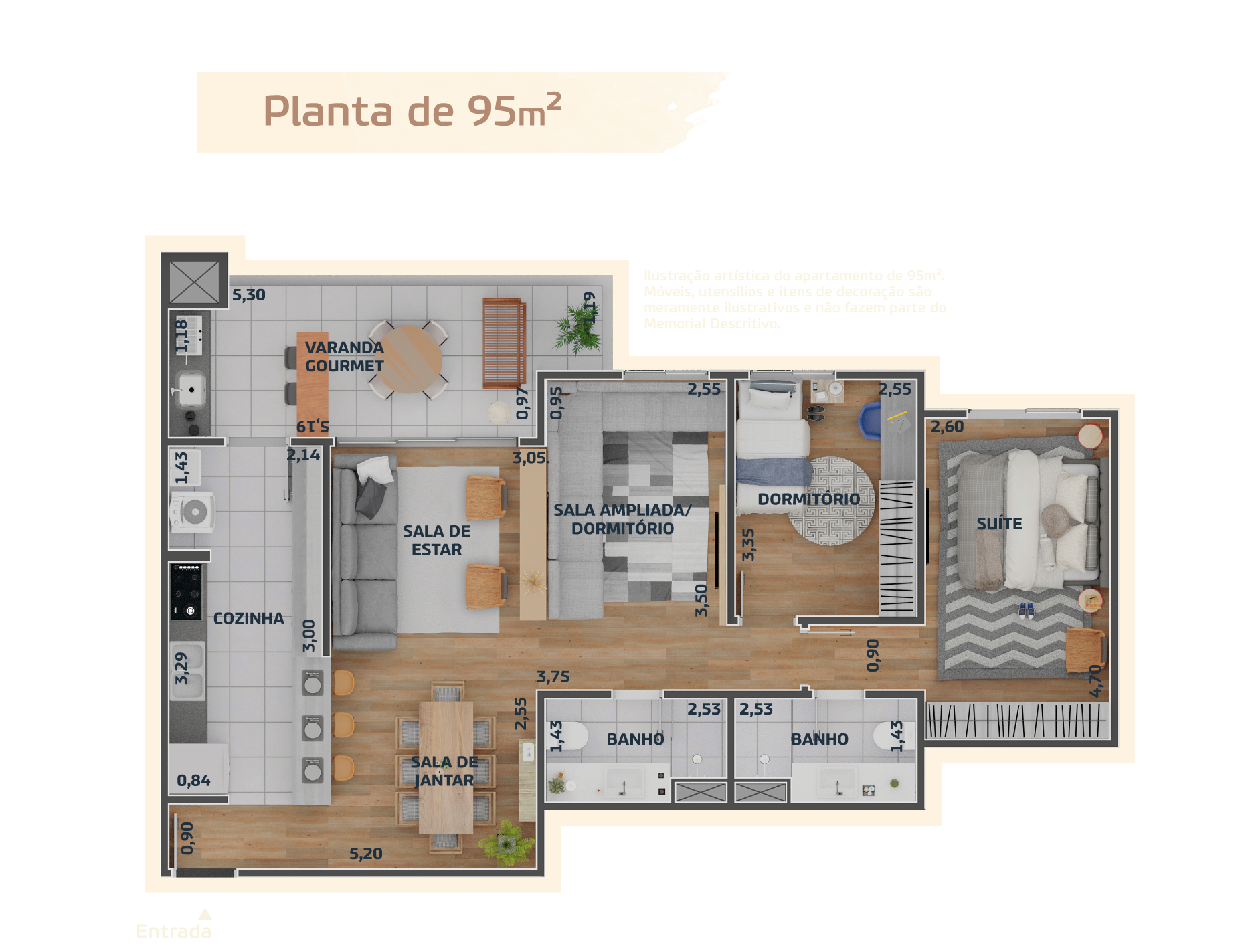 Perspectiva do Apartamento - Apartamento NOVO com 3 dormitórios (1 suíte) à venda, 95 m², ODEON RESIDENCIAL - Parque Portal do Paraíso, Jundiaí, SP | Copette Imóveis