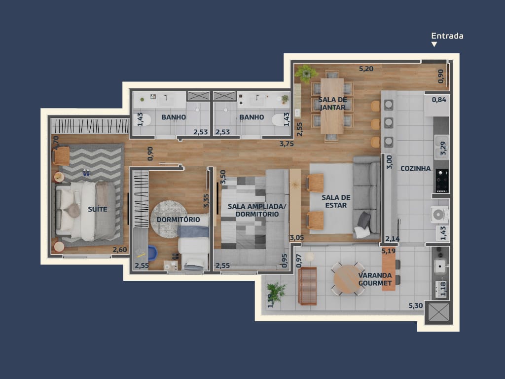 Perspectiva do Apartamento - Apartamento NOVO com 3 dormitórios (1 suíte) à venda, 95 m², ODEON RESIDENCIAL - Parque Portal do Paraíso, Jundiaí, SP | Copette Imóveis