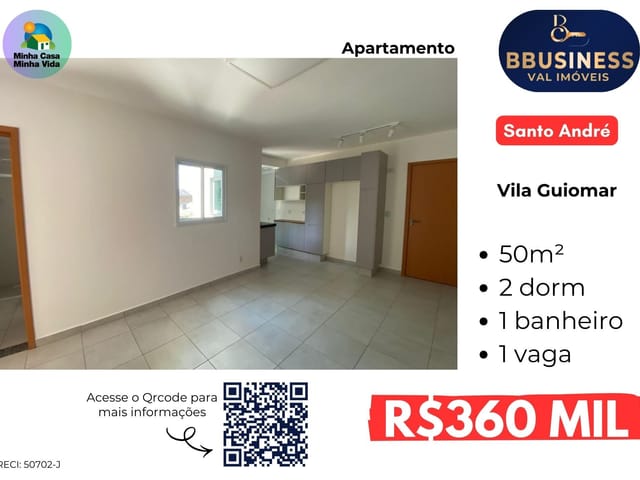 Apartamento com 50m² 2 quartos e 1 banheiro, à venda, no bairro Vila Guiomar em Santo André