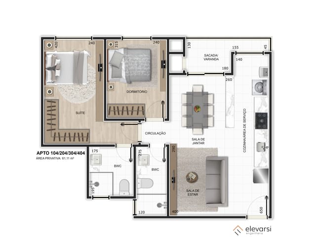Apartamento 1 quarto e 2 banheiros, à venda, no bairro Centro em Pinhais