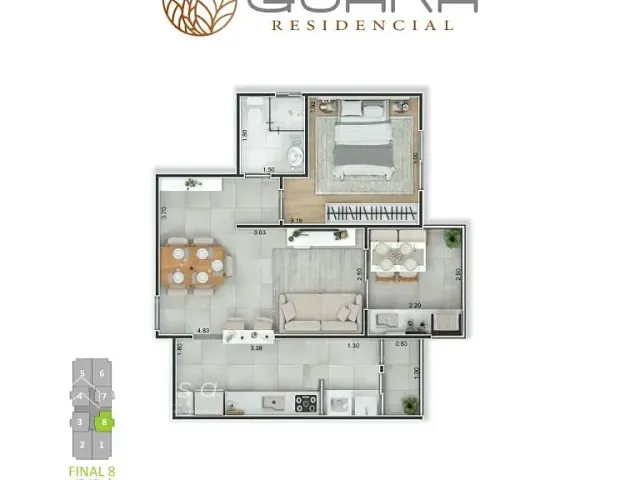Apartamento com 48m² 1 quarto e 1 banheiro, à venda, no bairro Vila Guilhermina em Praia Grande
