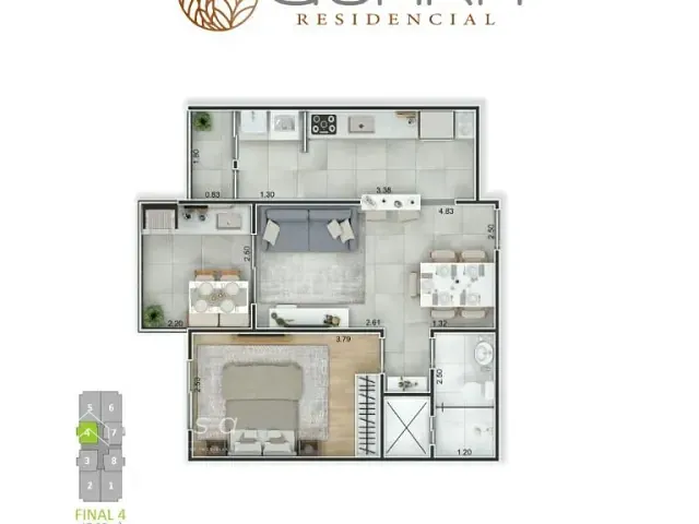 Apartamento com 48m² 1 quarto e 1 banheiro, à venda, no bairro Vila Guilhermina em Praia Grande