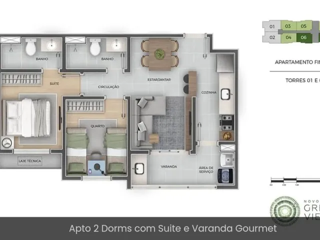 Apartamento com 10m² 2 quartos e 2 banheiros, à venda, no bairro Jardim das Indústrias em São José Dos Campos