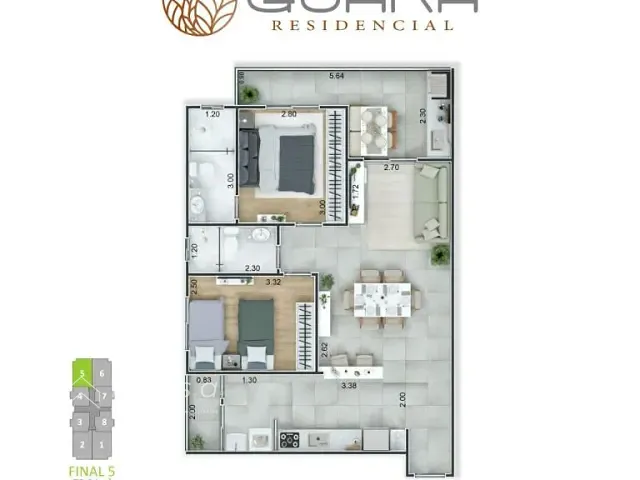 Apartamento com 72m² 2 quartos e 2 banheiros, à venda, no bairro Vila Guilhermina em Praia Grande