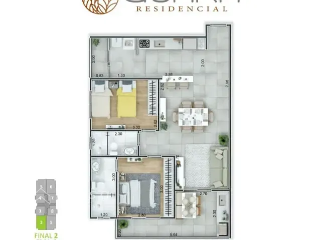 Apartamento com 72m² 2 quartos e 2 banheiros, à venda, no bairro Vila Guilhermina em Praia Grande