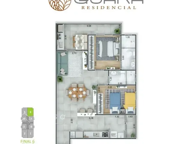 Apartamento com 72m² 2 quartos e 2 banheiros, à venda, no bairro Vila Guilhermina em Praia Grande