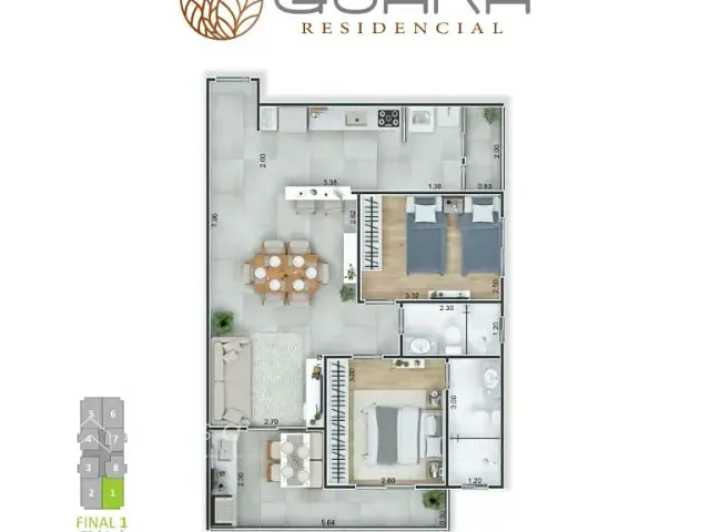 Apartamento com 72m² 2 quartos e 2 banheiros, à venda, no bairro Vila Guilhermina em Praia Grande