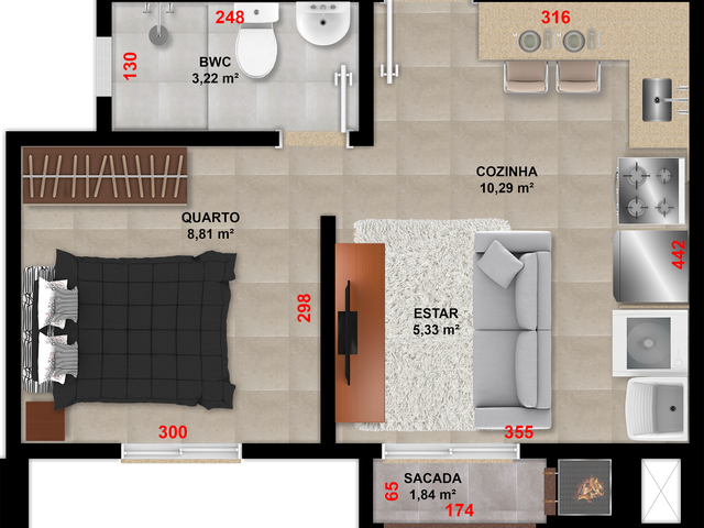 Apartamento com 75m² 2 quartos e 1 banheiro, à venda, no bairro Centro em Ponta Grossa