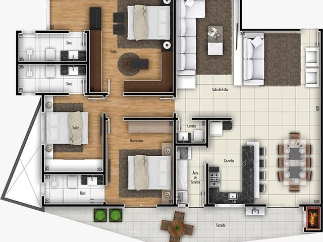 Apartamento com 250m² 3 quartos e 4 banheiros, à venda, no bairro Centro em Ponta Grossa