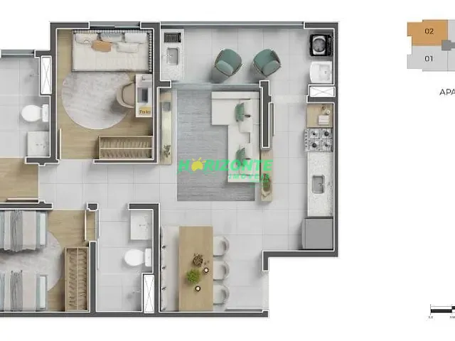 Apartamento com 66m² 3 quartos e 2 banheiros, à venda, no bairro Palmeiras de São José em São José dos Campos