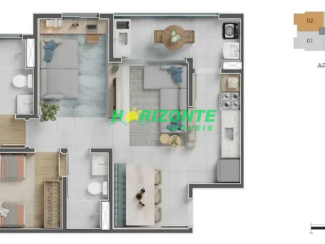 Apartamento com 66m² 3 quartos e 2 banheiros, à venda, no bairro Palmeiras de São José em São José dos Campos