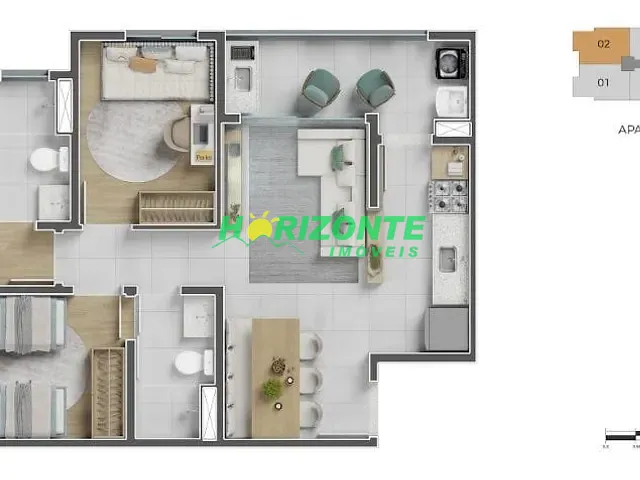 Apartamento com 66m² 3 quartos e 2 banheiros, à venda, no bairro Palmeiras de São José em São José dos Campos