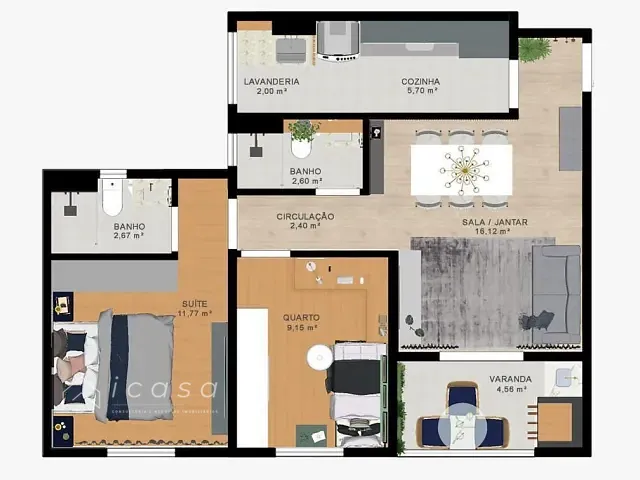 Apartamento com 65m² 2 quartos e 2 banheiros, à venda, no bairro Residencial Portal da Mantiqueira em Taubaté