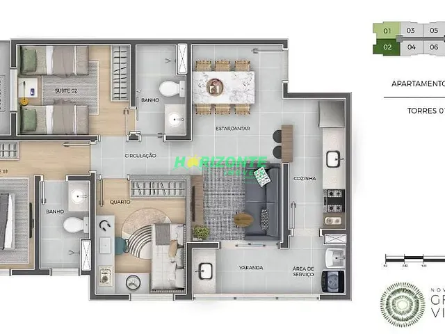 Apartamento com 66m² 3 quartos e 2 banheiros, à venda, no bairro Jardim das Indústrias em São José dos Campos