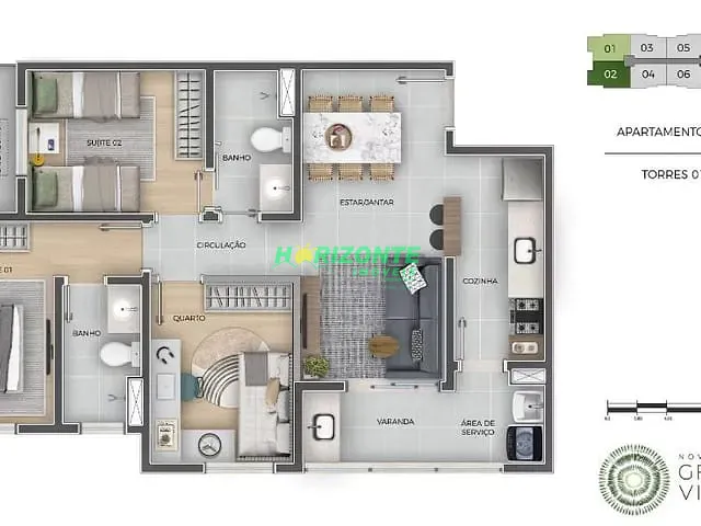 Apartamento com 66m² 3 quartos e 2 banheiros, à venda, no bairro Jardim das Indústrias em São José dos Campos