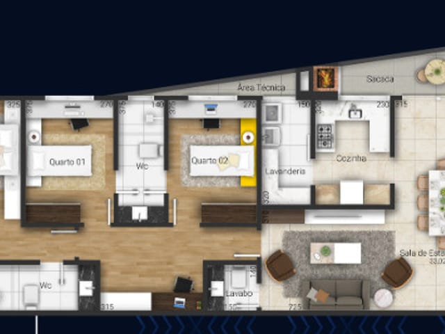 Apartamento com 135m² 3 quartos e 3 banheiros, à venda, no bairro Estrela em Ponta Grossa