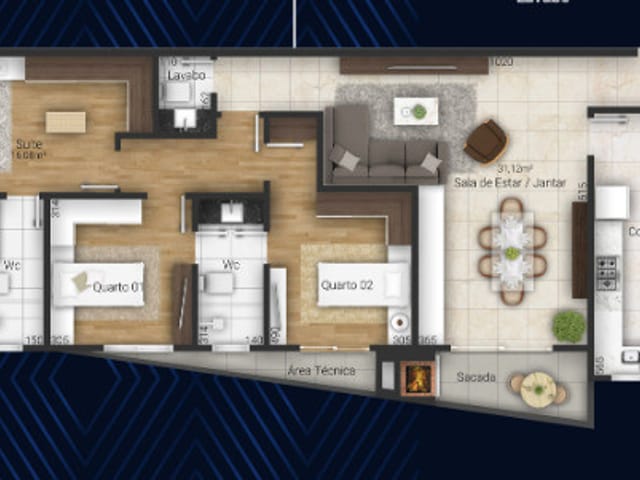 Apartamento com 135m² 3 quartos e 3 banheiros, à venda, no bairro Estrela em Ponta Grossa