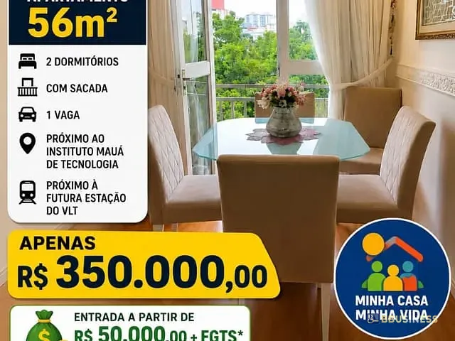 Apartamento com 60m² 2 quartos e 1 banheiro, à venda, no bairro Mauá em São Caetano do Sul