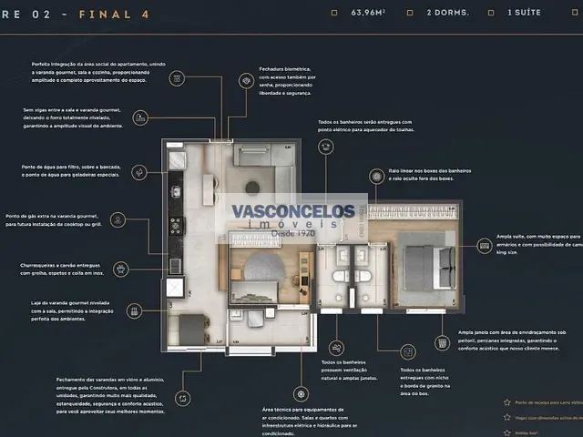 Apartamento com 64m² 2 quartos e 2 banheiros, à venda, no bairro Royal Park em São José dos Campos