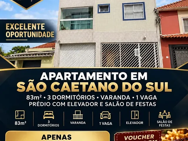 Apartamento 2 quartos e 1 banheiro, à venda, no bairro Nova Gerty em São Caetano do Sul
