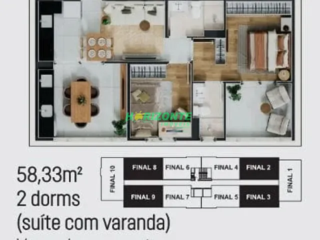 Apartamento com 60m² 2 quartos e 2 banheiros, à venda, no bairro Bairro da Floresta em São José dos Campos