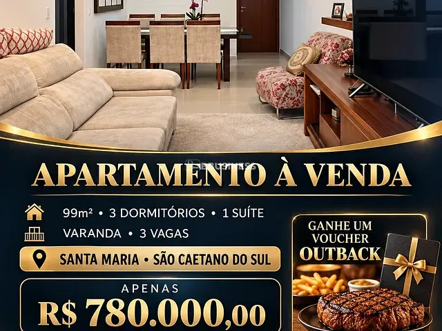 Apartamento 3 quartos e 2 banheiros, à venda, no bairro Santa Maria em São Caetano do Sul