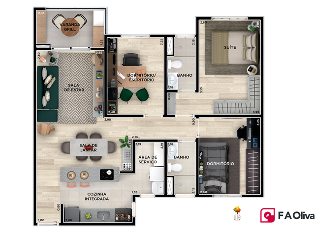Foto do Apartamento - Apartamento com 3 dormitorios (1 SUÍTE) à venda, 78m², Life Residencial FA OLIVA - Engordadouro, Jundiaí, SP | Copette Imóveis