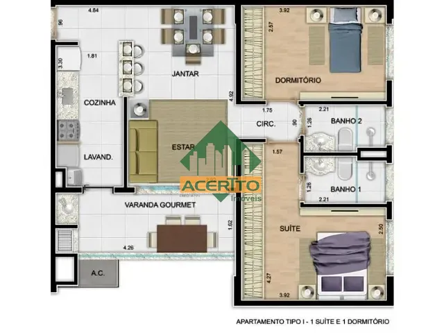 Apartamento 2 quartos e 2 banheiros, à venda, no bairro Vila Mendonça em Araçatuba