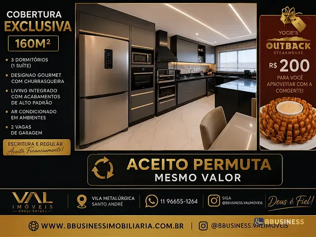 Apartamento com 200m² 3 quartos e 3 banheiros, à venda, no bairro Utinga em Santo André