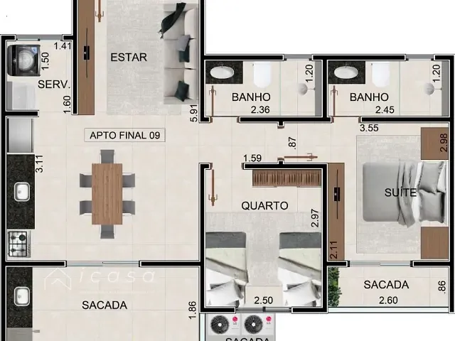 Apartamento com 62m² 2 quartos e 2 banheiros, à venda, no bairro Toninhas em Ubatuba
