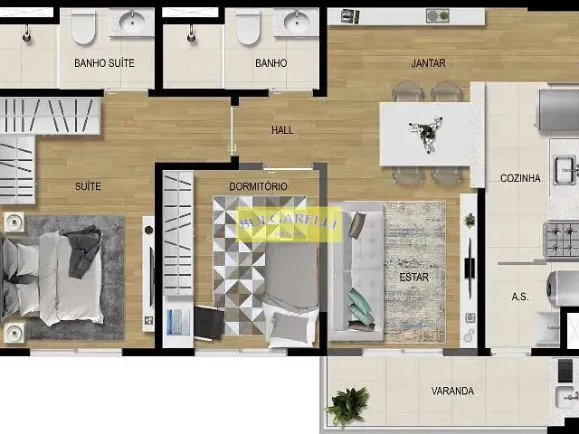 Apartamento 2 quartos e 2 banheiros, à venda, no bairro Jardim Carolina em Jundiaí