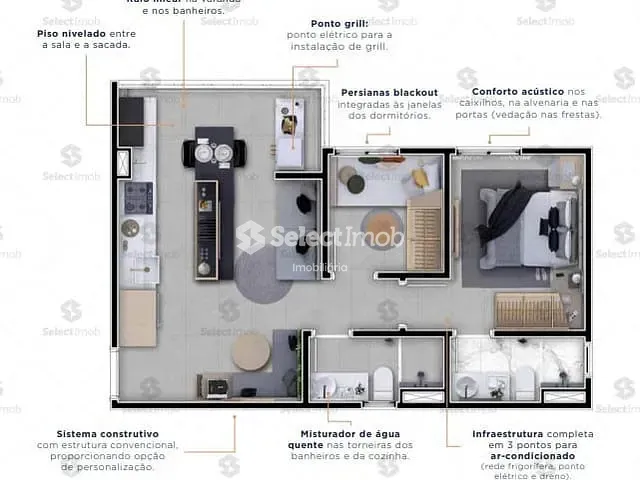 Apartamento com 44m² 2 quartos e 2 banheiros, à venda, no bairro Campestre em Santo André