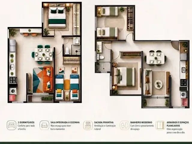 Apartamento com 53m² 2 quartos e 1 banheiro, à venda, no bairro Borda da Mata em Caçapava