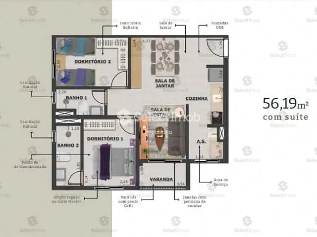 Apartamento com 56m² 2 quartos e 2 banheiros, à venda, no bairro Vila Guiomar em Santo André