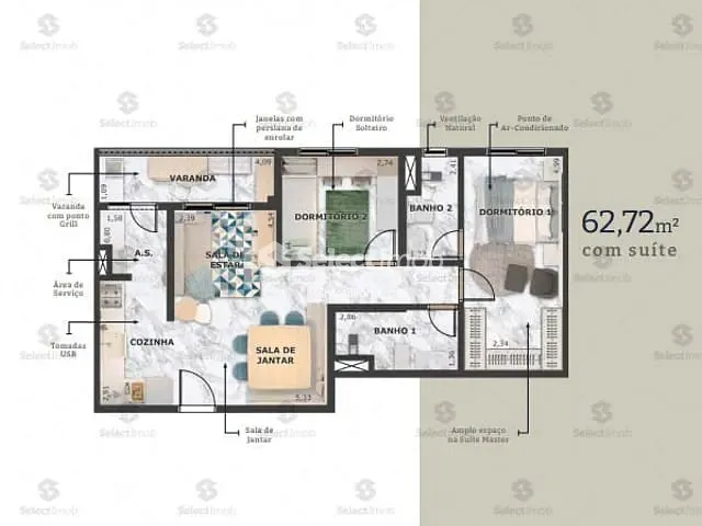 Apartamento com 63m² 2 quartos e 2 banheiros, à venda, no bairro Vila Guiomar em Santo André