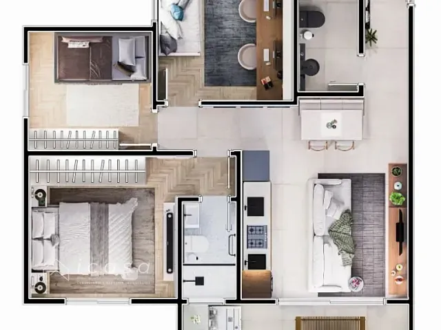Apartamento com 74m² 3 quartos e 2 banheiros, à venda, no bairro Centro em São José dos Campos