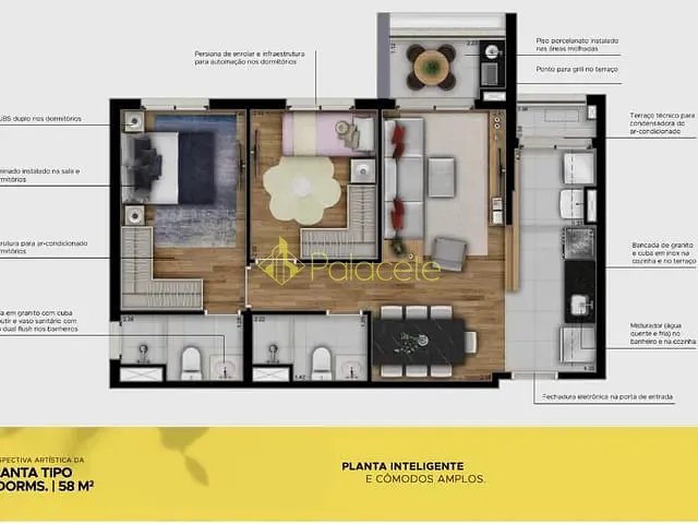 Apartamento com 58m² 2 quartos e 2 banheiros, à venda, no bairro Jardim Esplanada em São José Dos Campos