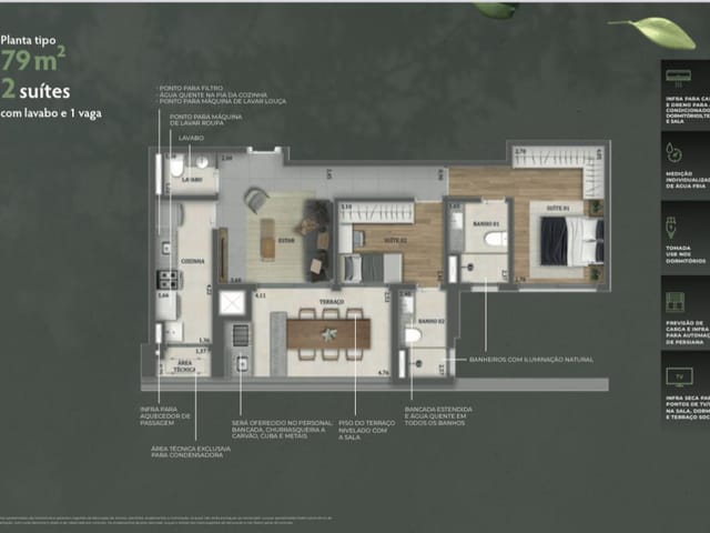 Foto do Apartamento - Apartamento tipo para venda em Água Branca com 2 quartos, sendo 2 suítes, 79m² | Lares e Andares Imóveis