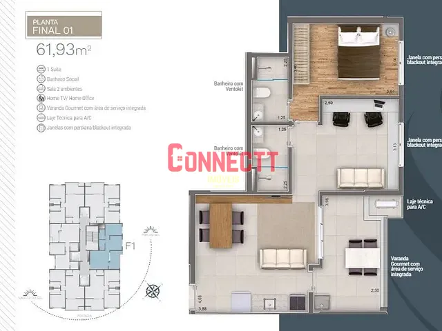 Apartamento 1 quarto e 1 banheiro, à venda, no bairro Royal Park em Ribeirão Preto