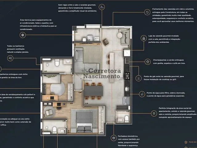 Apartamento com 97m² 2 quartos e 3 banheiros, à venda, no bairro Royal Park em São José dos Campos
